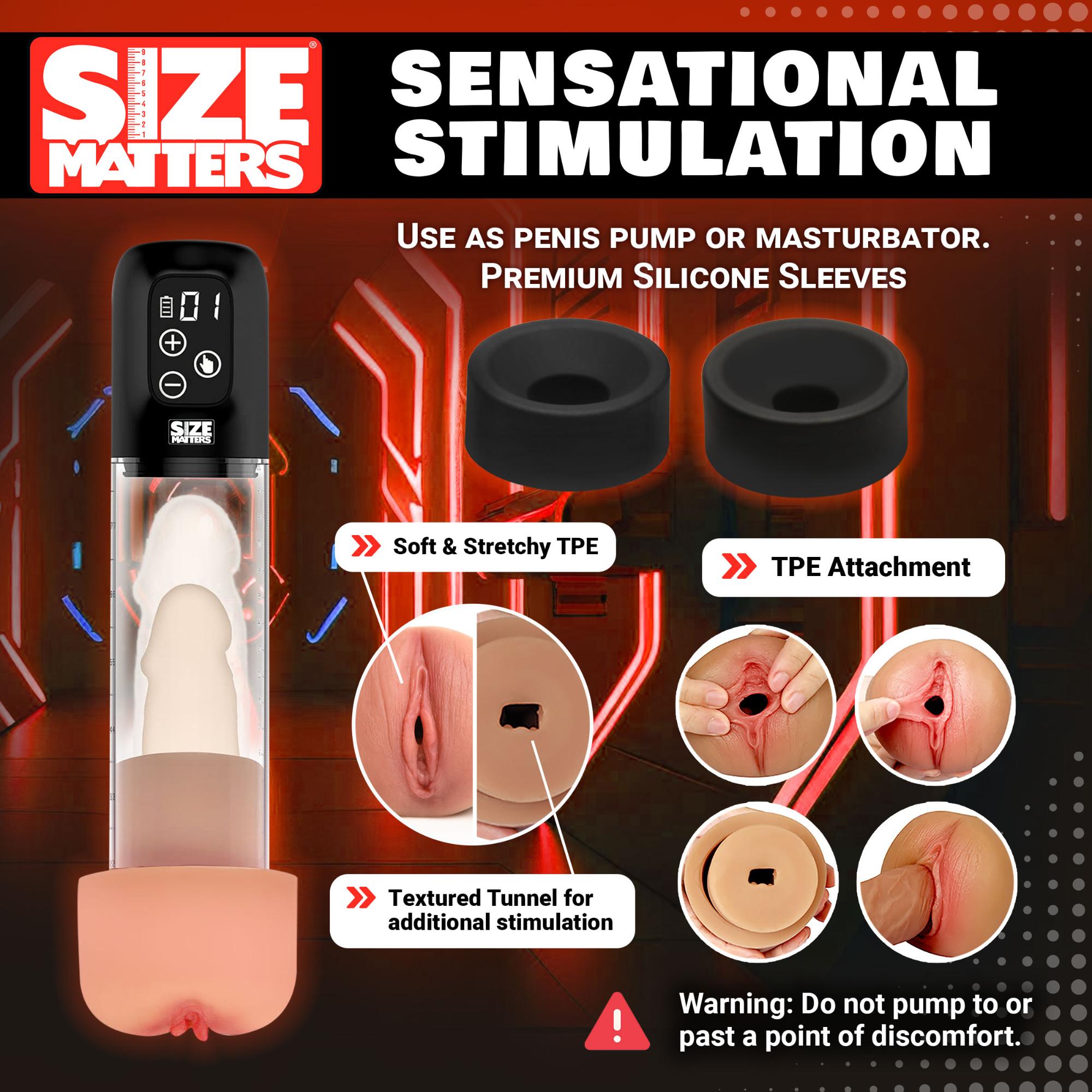 Size Matters 5X Rechargeable Sucking Penis Pump with Attachments