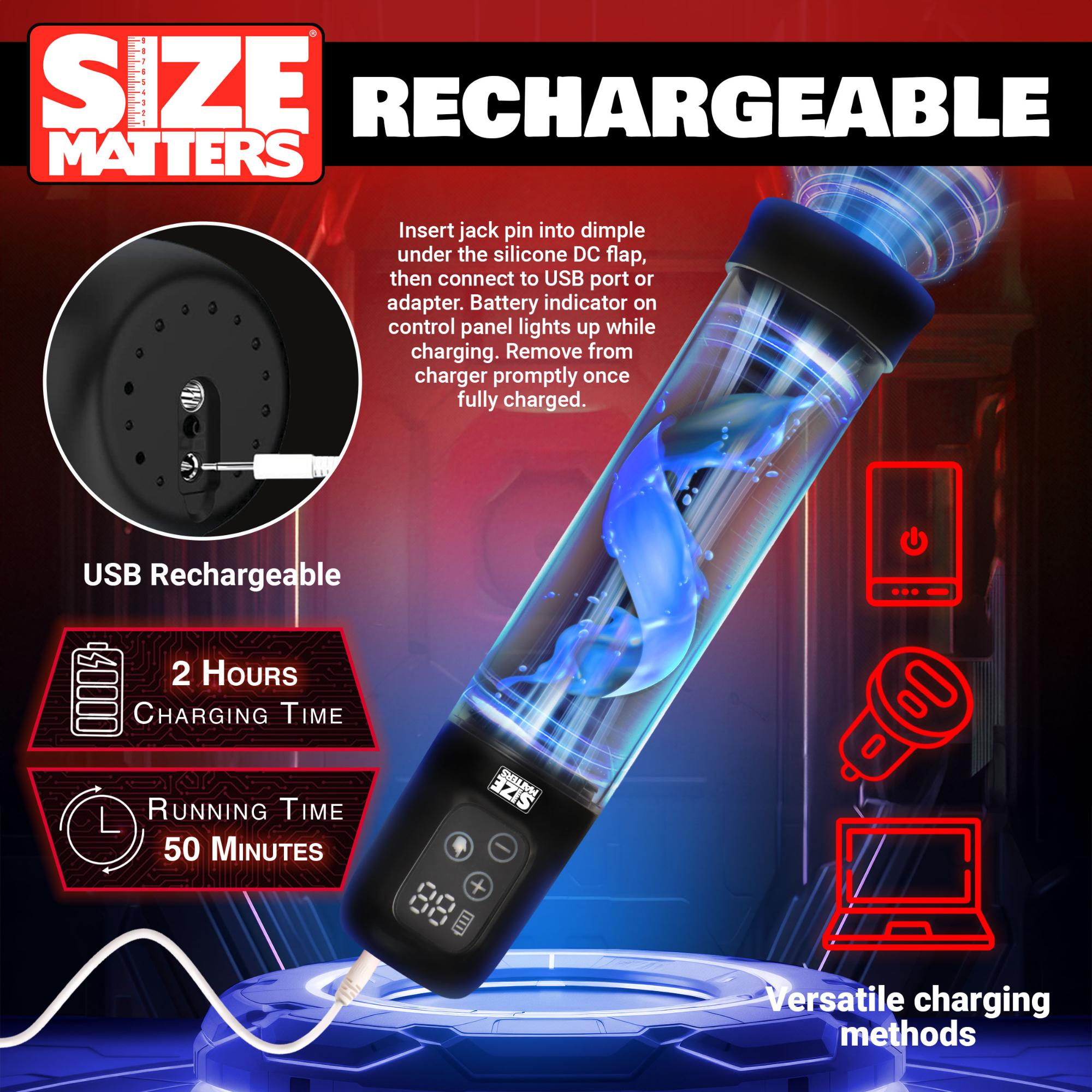 Size Matters 5X Rechargeable Sucking Penis Pump with Attachments