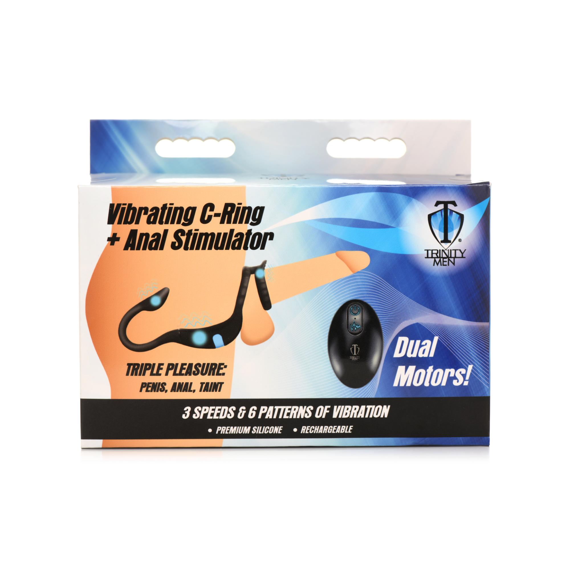 Trinity Men Vibrating Rechargeable Silicone Cock Ring and Anal Stimulator