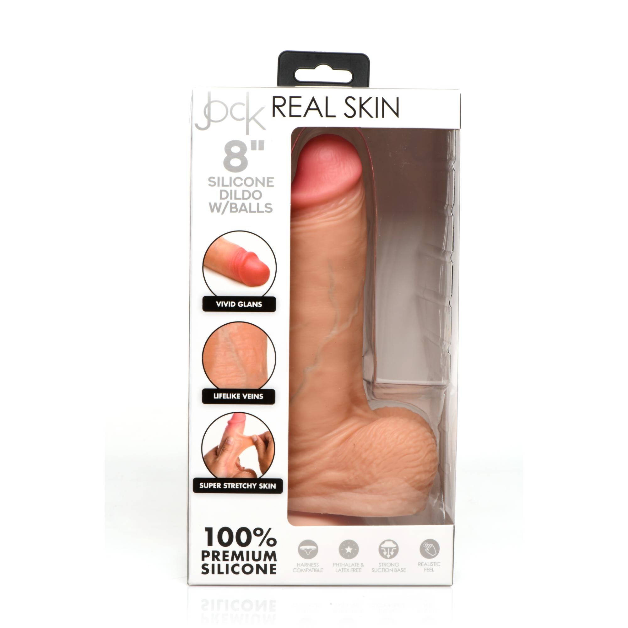 Jock Real Skin Silicone Dildo with Balls 8 in. Light