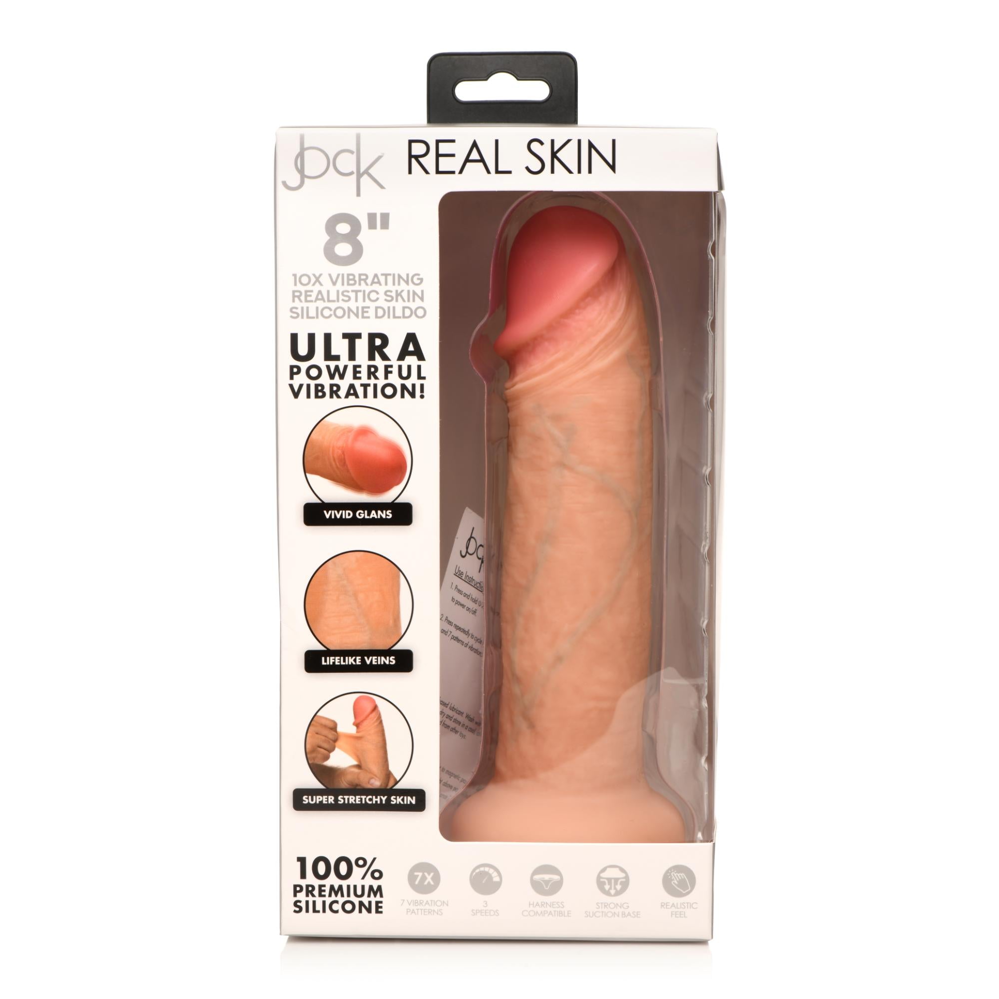 JOCK Real Skin 8" 10X Vibrating Realistic Skin Silicone Dildo