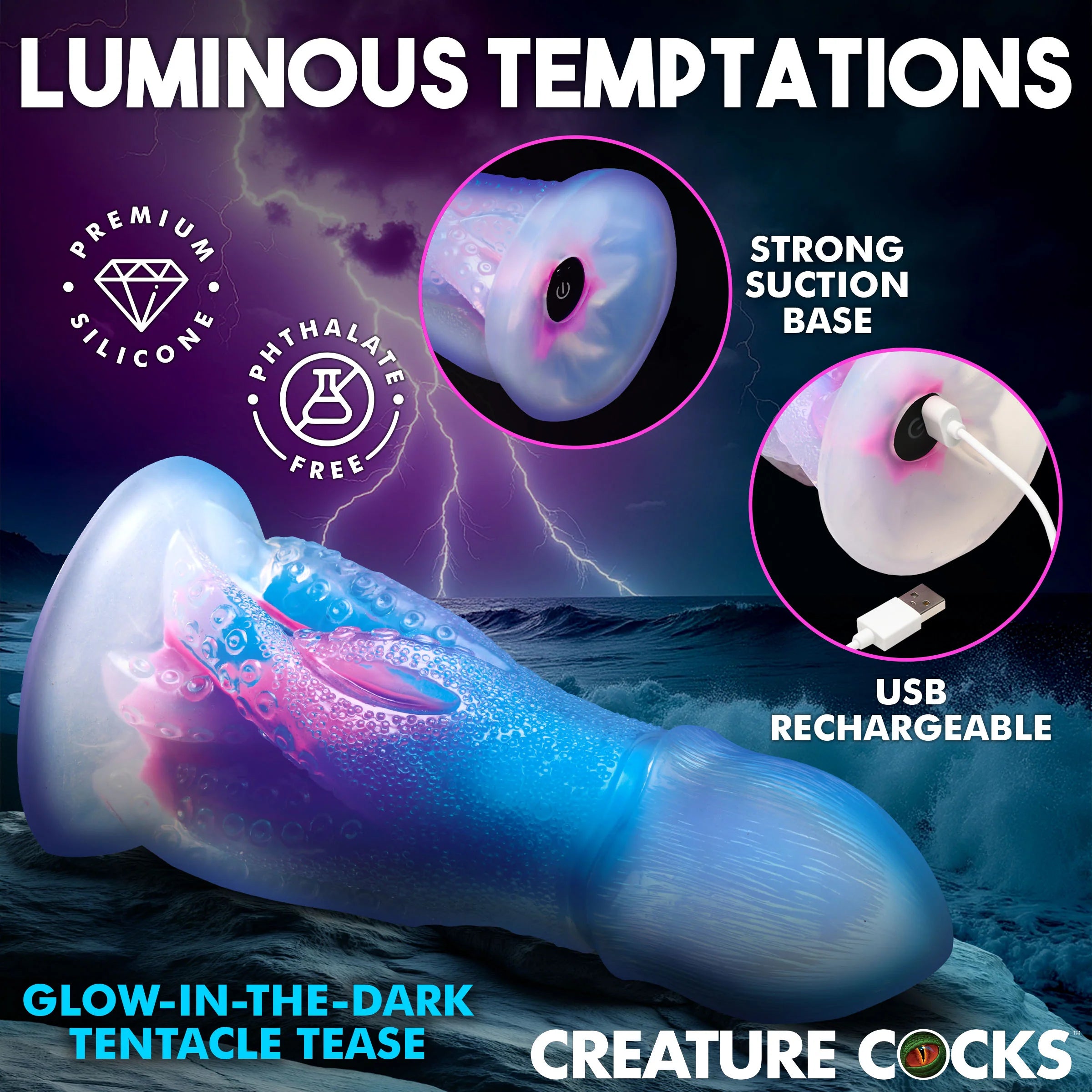 Cocktopus Deluxe Glow-in-the-Dark Vibrating Silicone Dildo