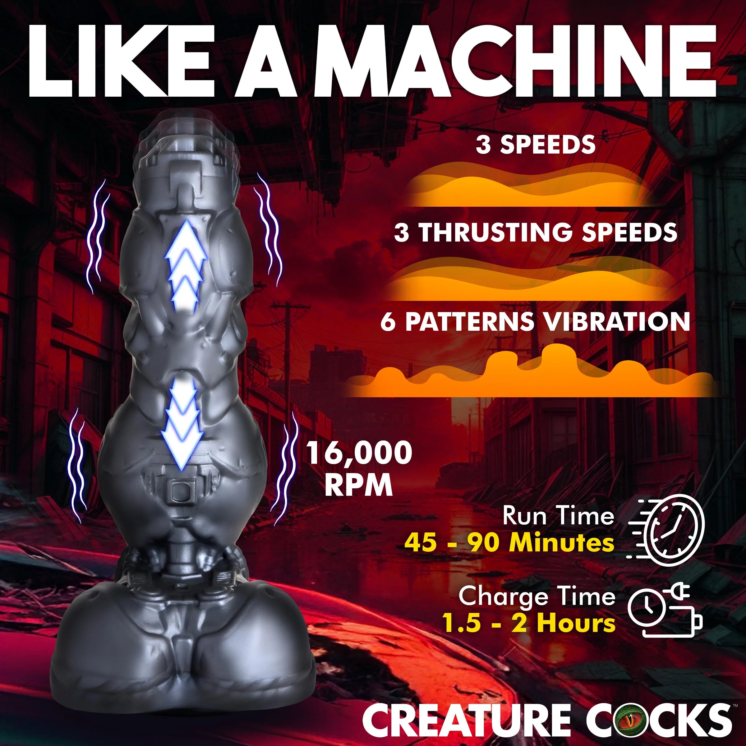 Creatre Cocks Cyborg Cock Thrusting & Vibrating Silicone Dildo