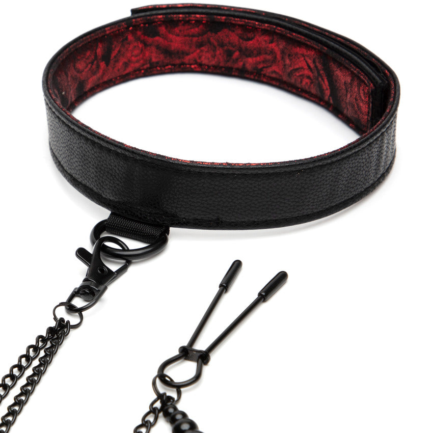 Fifty Shades of Grey Sweet Anticipation Reversible Collar, Nipple Clamps Red/Black