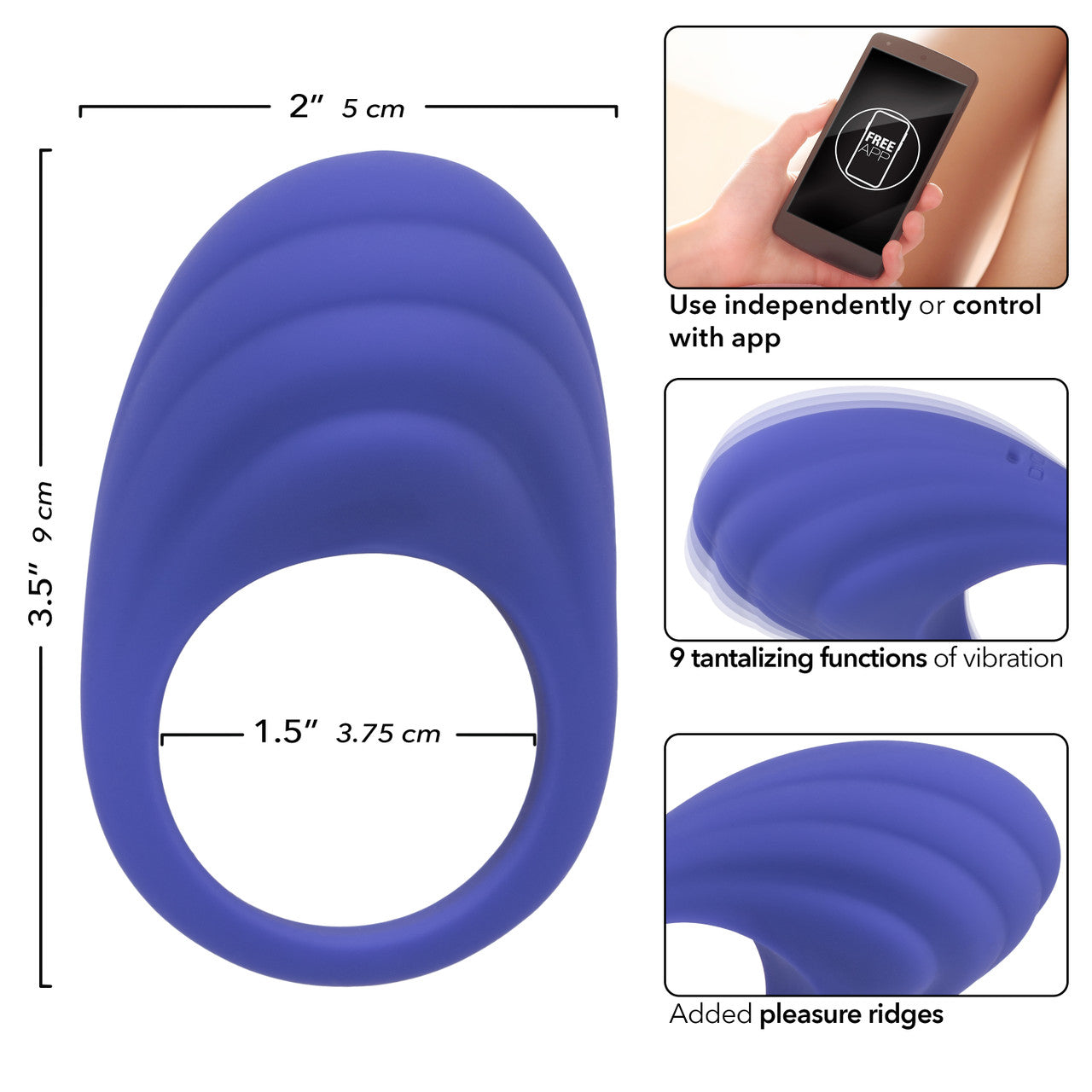 CalExotics Connect Couples Ring Rechargeable Silicone App Compatible Cock Ring with Remote