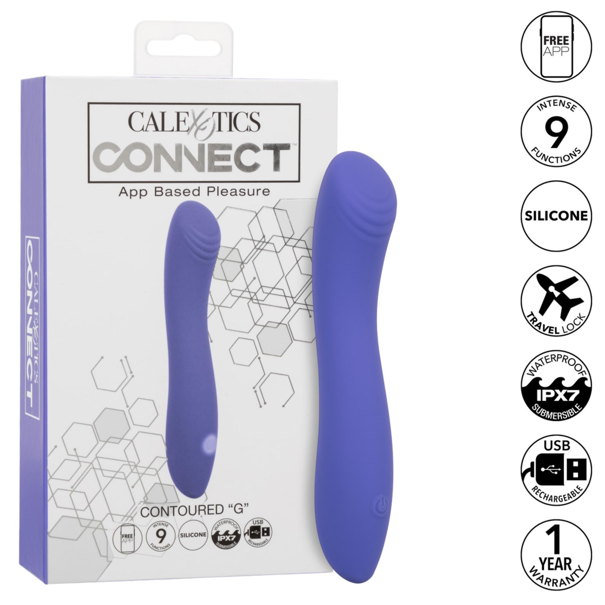 CalExotics Connect Contoured G Rechargeable Silicone App Compatible G-Spot Vibrator with Remote