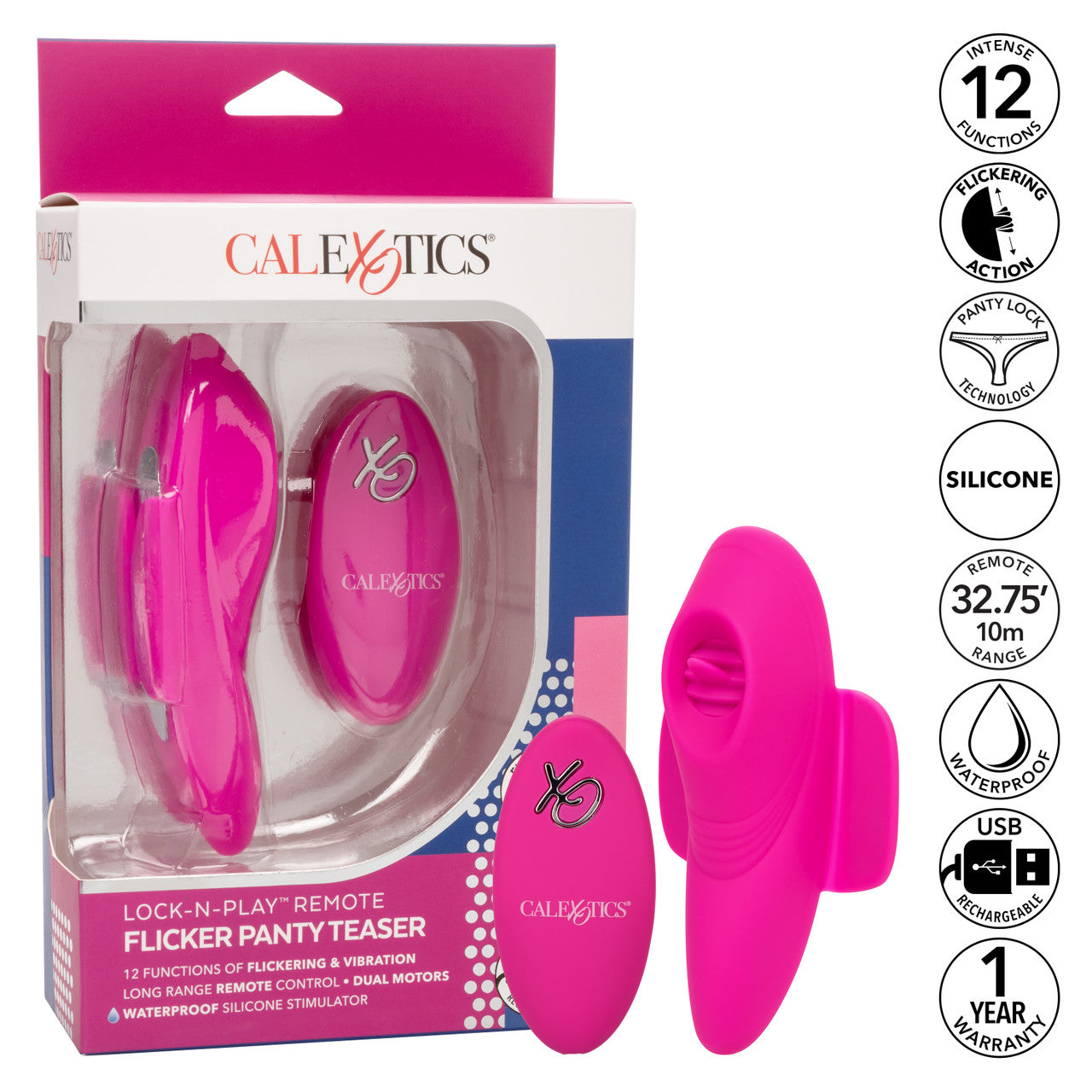 CalExotics Lock-N-Play Remote Flicker Rechargeable Silicone Panty Teaser Panty Vibe