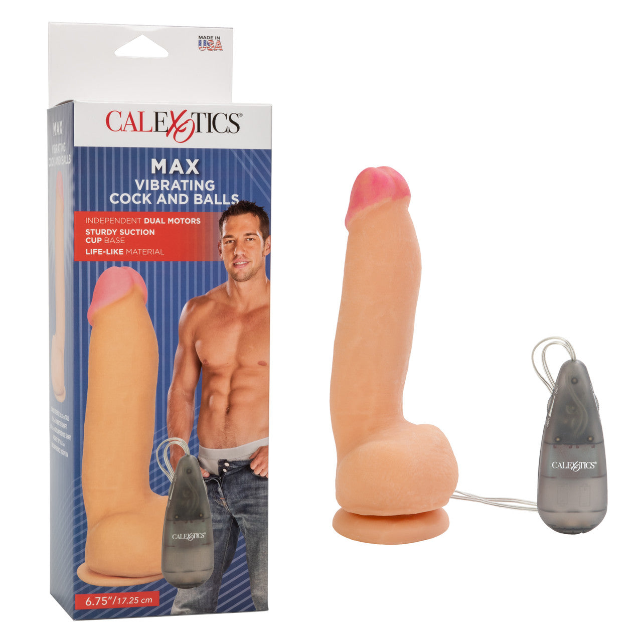 CalExotics Max Vibrating Cock and Balls Dildo with Balls and Remote Control 6.75in