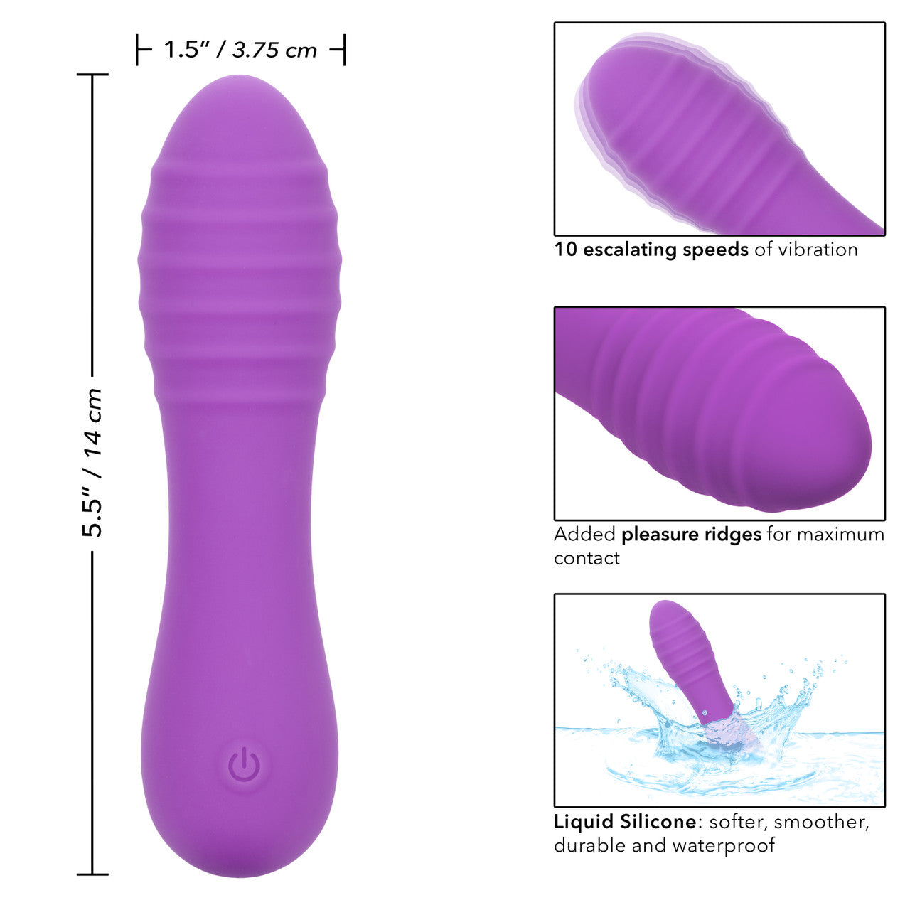 CalExotics Bliss Liquid Silicone Ripple Rechargeable Vibrator with Clitoral Stimulator