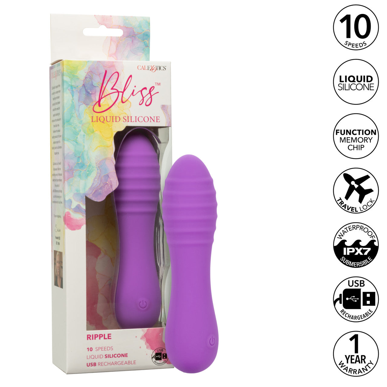 CalExotics Bliss Liquid Silicone Ripple Rechargeable Vibrator with Clitoral Stimulator