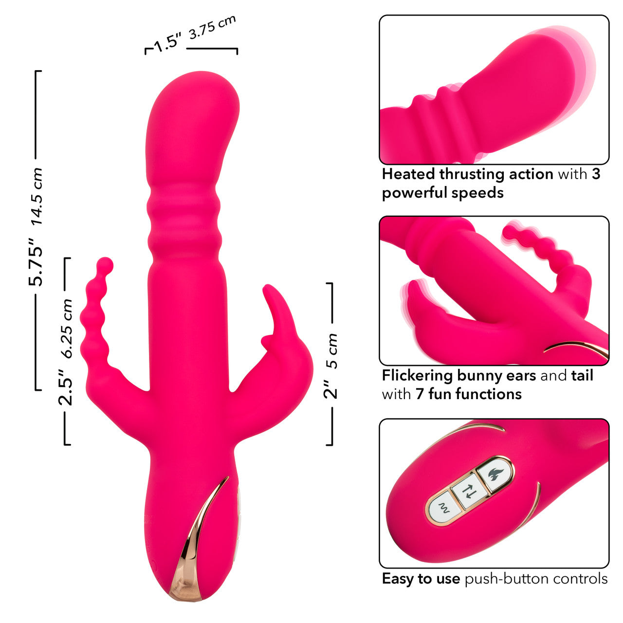 CalExotics Jack Rabbit Signature Heated Rechargeable Silicone Triple Fantasy Rabbit Vibrator