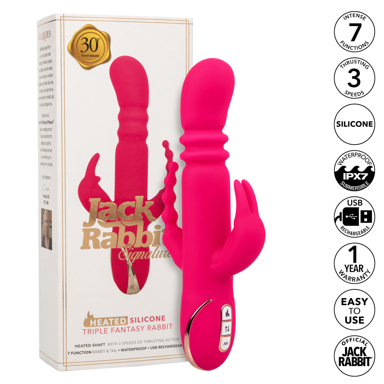 CalExotics Jack Rabbit Signature Heated Rechargeable Silicone Triple Fantasy Rabbit Vibrator