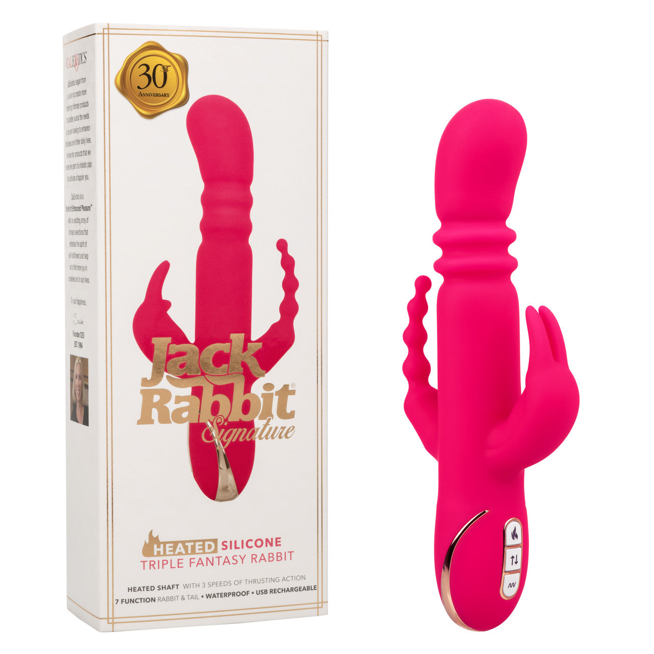 CalExotics Jack Rabbit Signature Heated Rechargeable Silicone Triple Fantasy Rabbit Vibrator