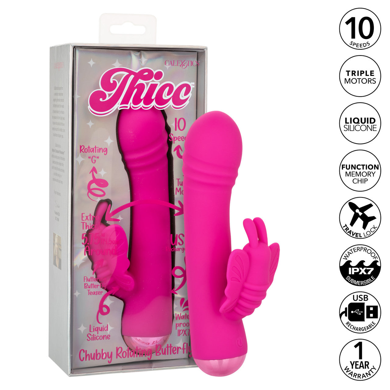 CalExotics Thicc Chubby Rotating Rechargeable Silicone Butterfly Rabbit Vibrator