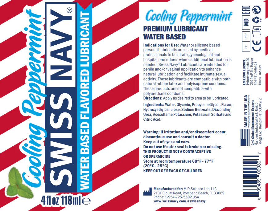 Swiss Navy Cooling Peppermint Water-Based Flavored Lubricant 4 oz.