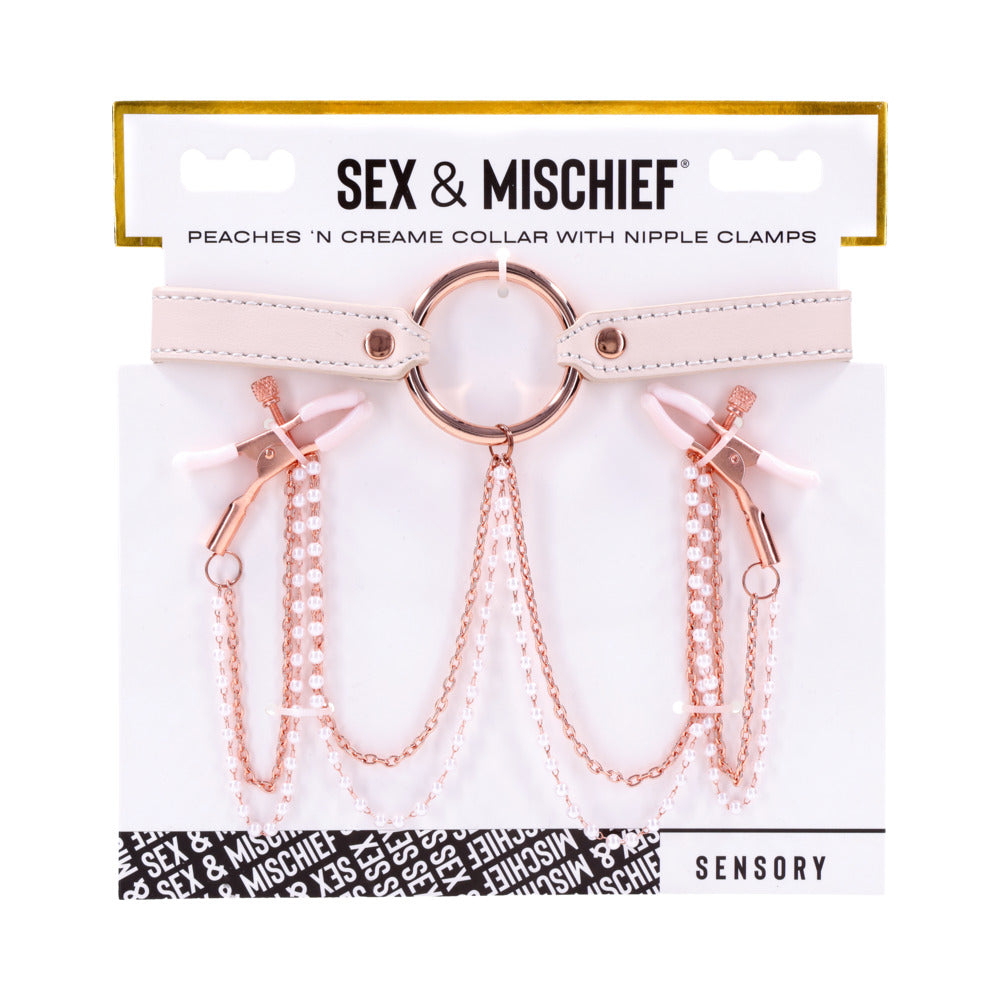 Sex & Mischief Peaches ‘n CreaMe Collar with Nipple Clamps