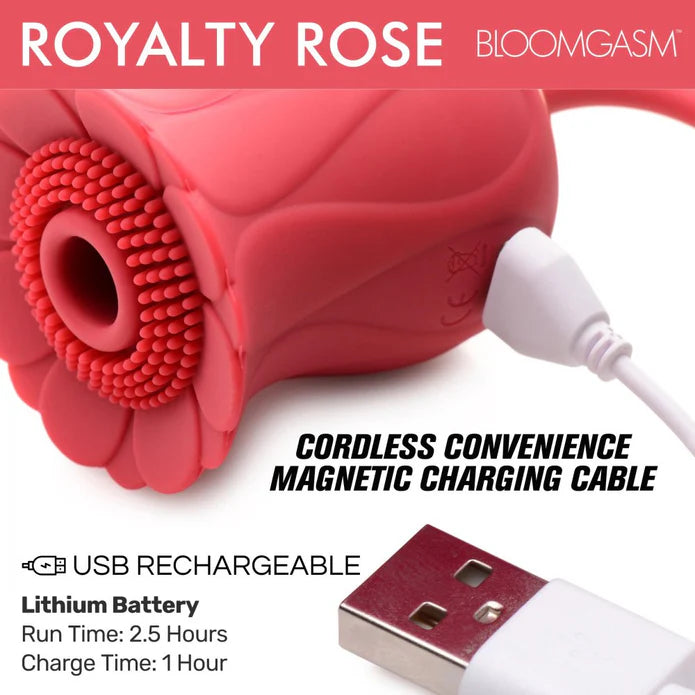 Inmi Bloomgasm Royalty Rose Rechargeable Silicone Textured Suction Clitoral Stimulator