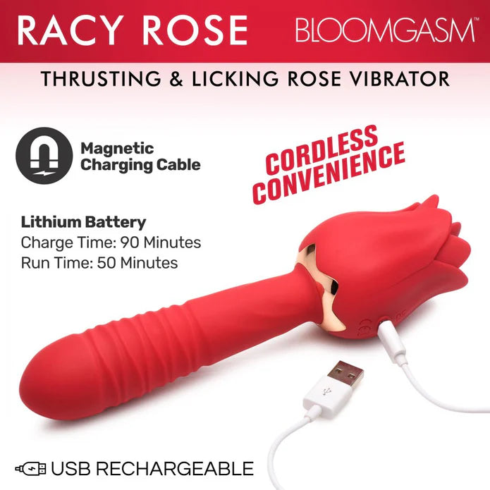 Inmi Bloomgasm Racy Rose Thrusting & Licking Rose Rechargeable Silicone Vibrator