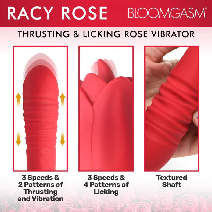 Inmi Bloomgasm Racy Rose Thrusting & Licking Rose Rechargeable Silicone Vibrator