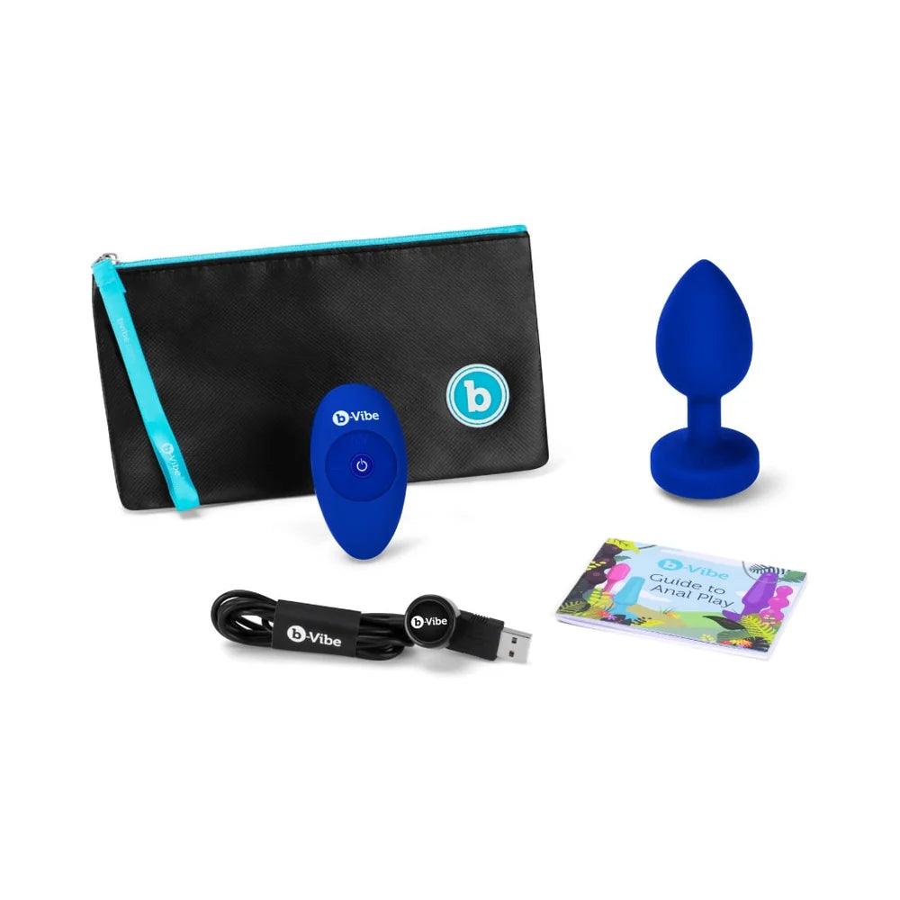 b-Vibe Vibrating Jewel Rechargeable Remote-Controlled Anal Plug with Gem Base Blue Sapphire L/XL - Buy At Luxury Toy X - Free 3-Day Shipping