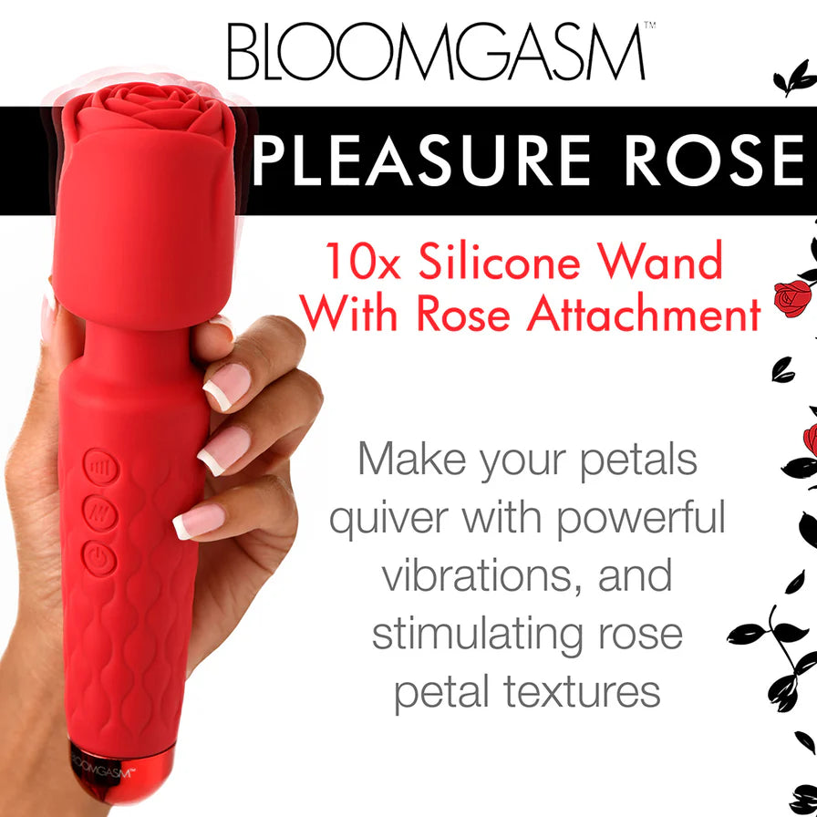 Bloomgasm Pleasure Rose 10X Rechargeable Silicone Wand with Rose Attachment - Buy At Luxury Toy X - Free 3-Day Shipping