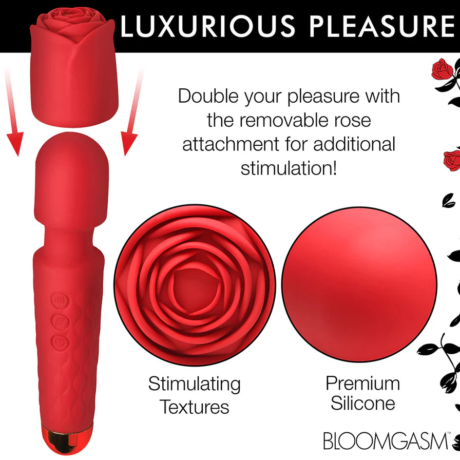 Bloomgasm Pleasure Rose 10X Rechargeable Silicone Wand with Rose Attachment - Buy At Luxury Toy X - Free 3-Day Shipping