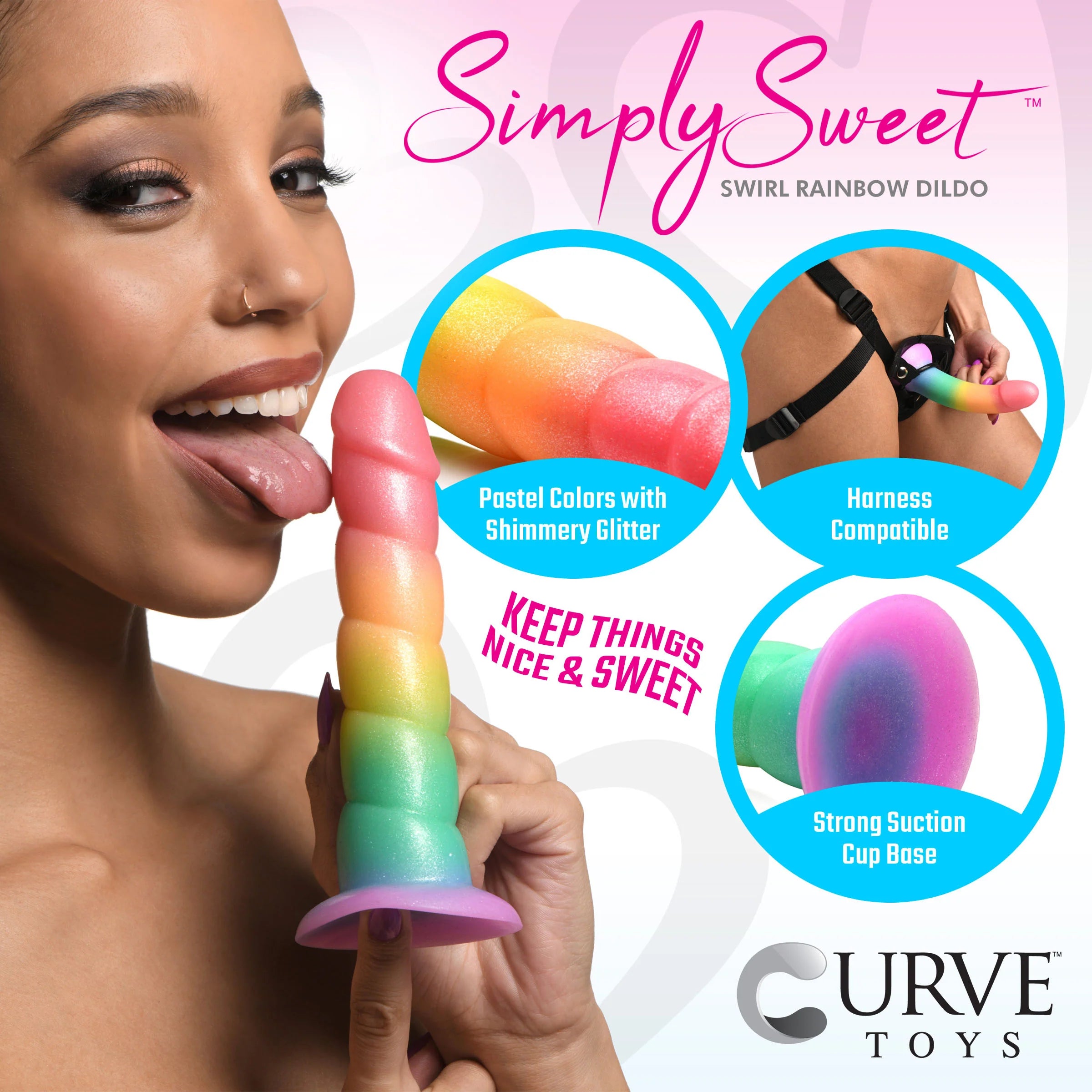 Simply Sweet Swirl 6.5 in. Silicone Dildo Rainbow