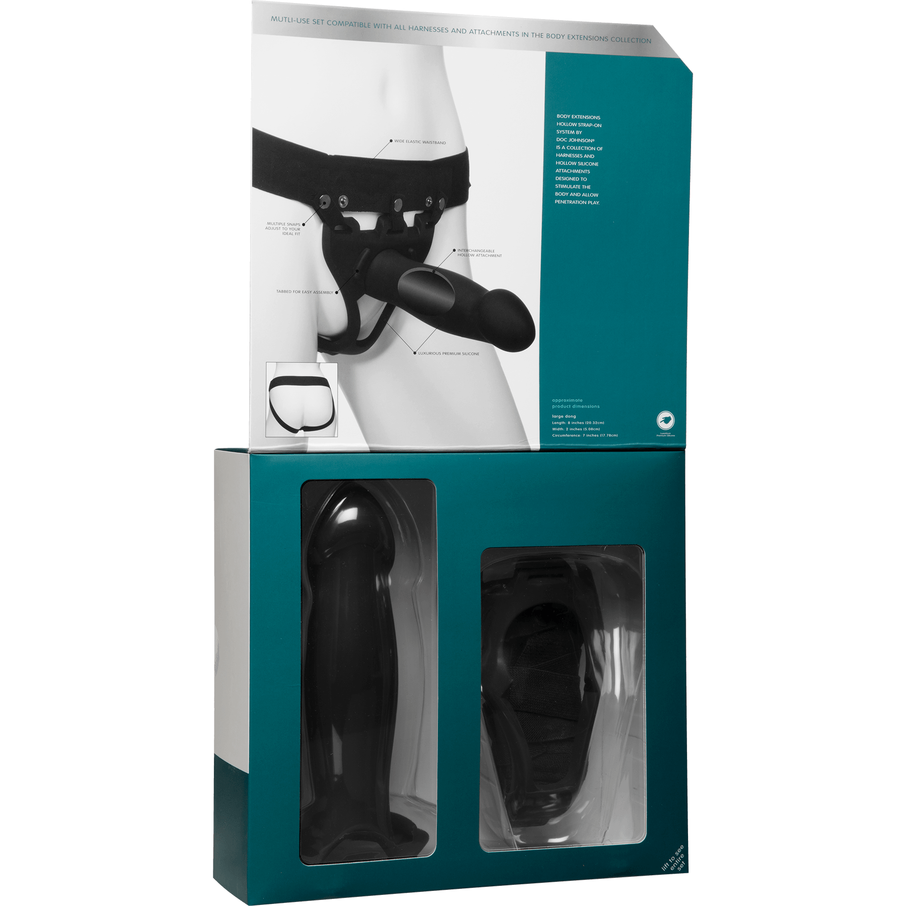 Doc Johnson Body Extensions Be Bold Silicone Strap-On Harness with Hollow Dildo 8in (2 piece kit) - Buy At Luxury Toy X - Free 3-Day Shipping