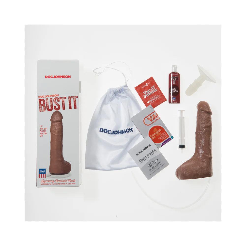 Doc Johnson Bust It Squirting Realistic Cock Brown - Buy At Luxury Toy X - Free 3-Day Shipping