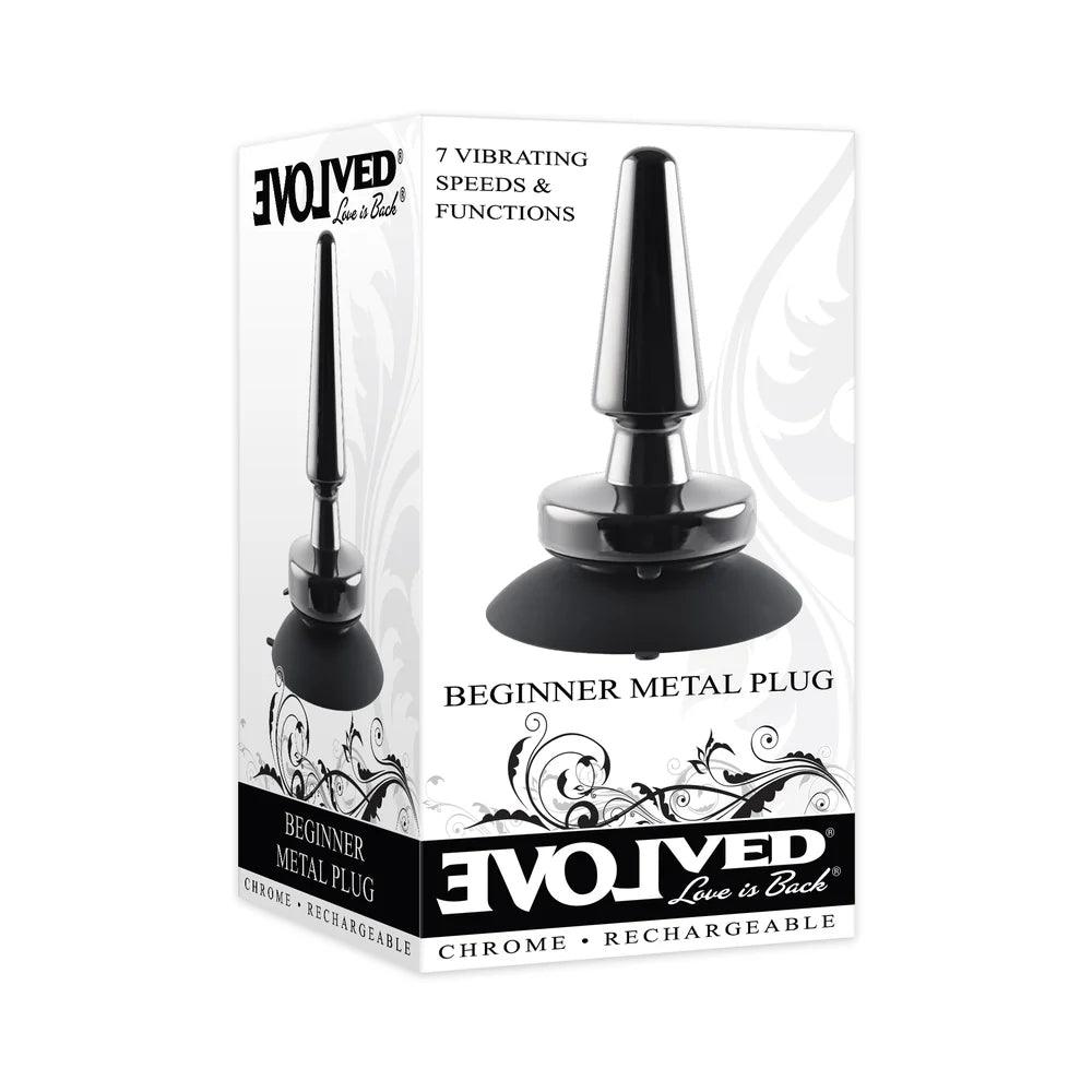 Evolved Beginner Metal Plug Rechargeable Vibrating Chrome Anal Plug with Suction Cup Base - Buy At Luxury Toy X - Free 3-Day Shipping