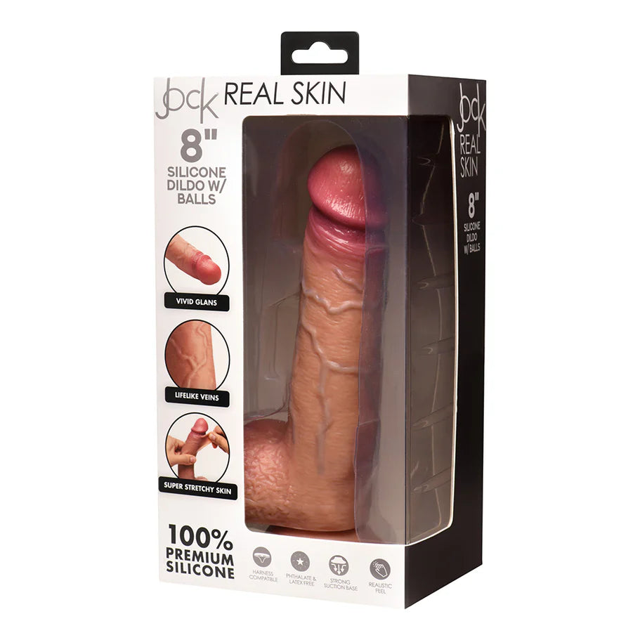 JOCK Real Skin 8 in. Silicone Dildo with Balls – Ultimate Realism and Pleasure - Buy At Luxury Toy X - Free 3-Day Shipping