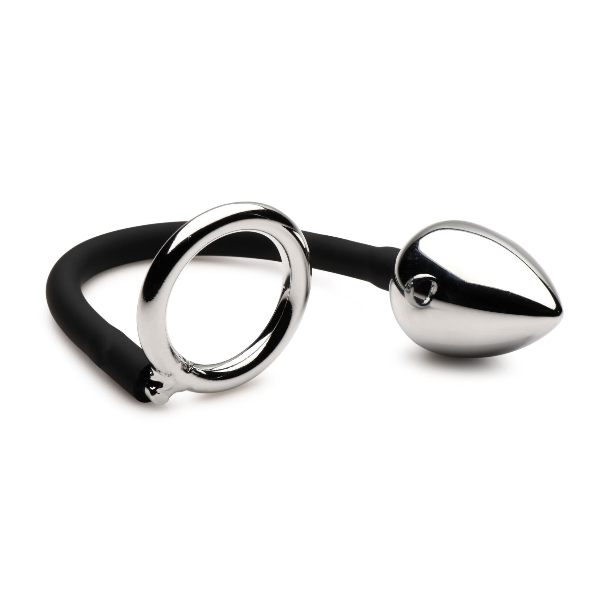 Master Series Tug Plug Aluminum Cock & Ball Ring with Anal Plug - Buy At Luxury Toy X - Free 3-Day Shipping