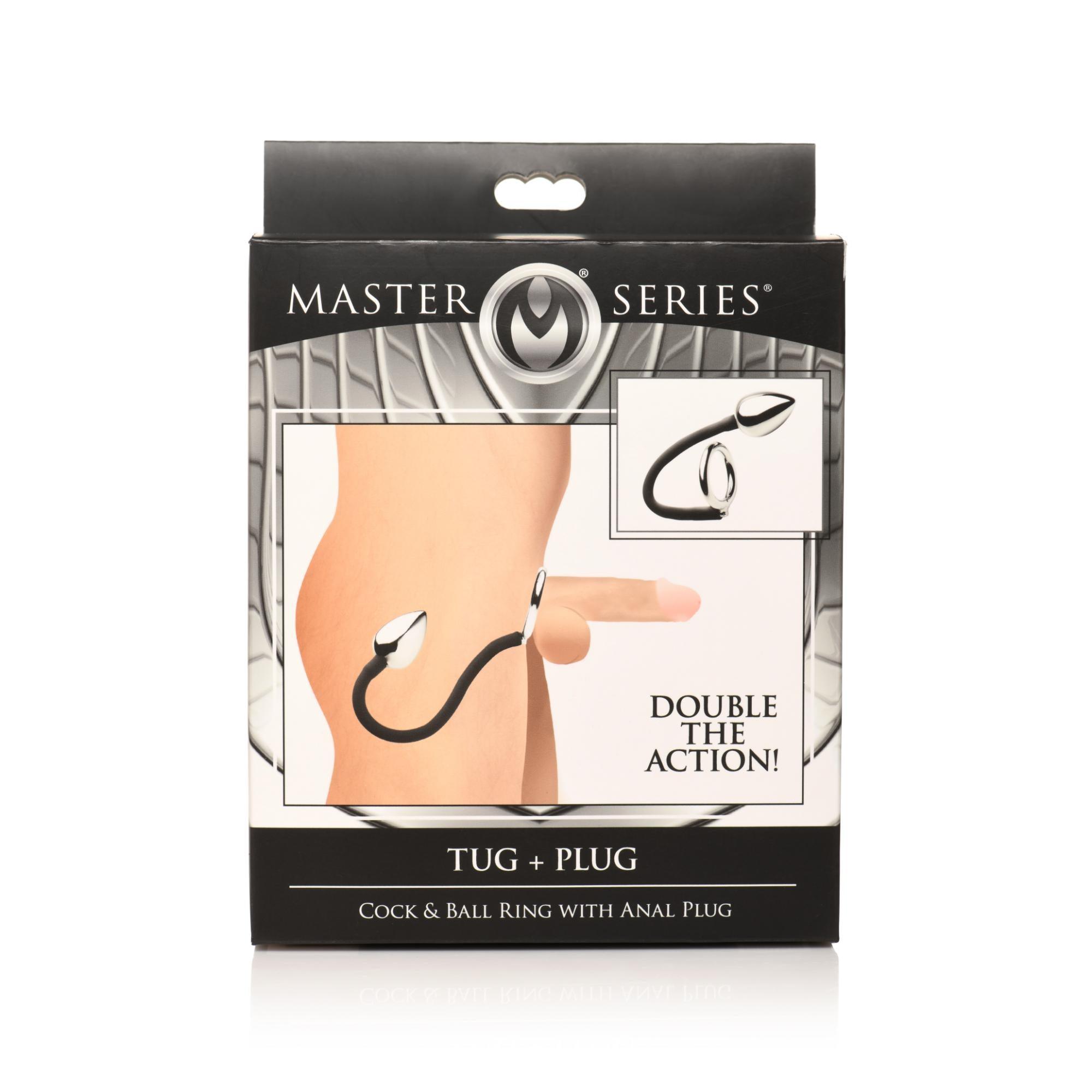 Master Series Tug Plug Aluminum Cock & Ball Ring with Anal Plug - Buy At Luxury Toy X - Free 3-Day Shipping