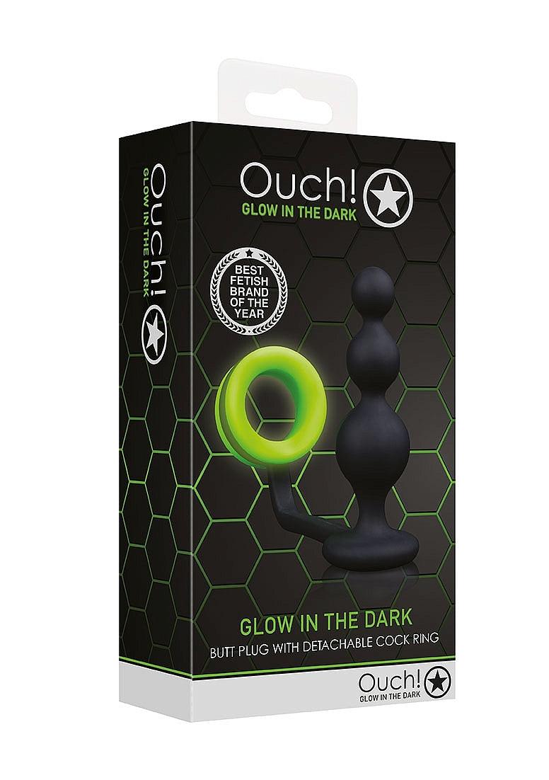 Ouch! Beads Butt Plug with Cock Ring Silicone Glow in the Dark - Buy At Luxury Toy X - Free 3-Day Shipping