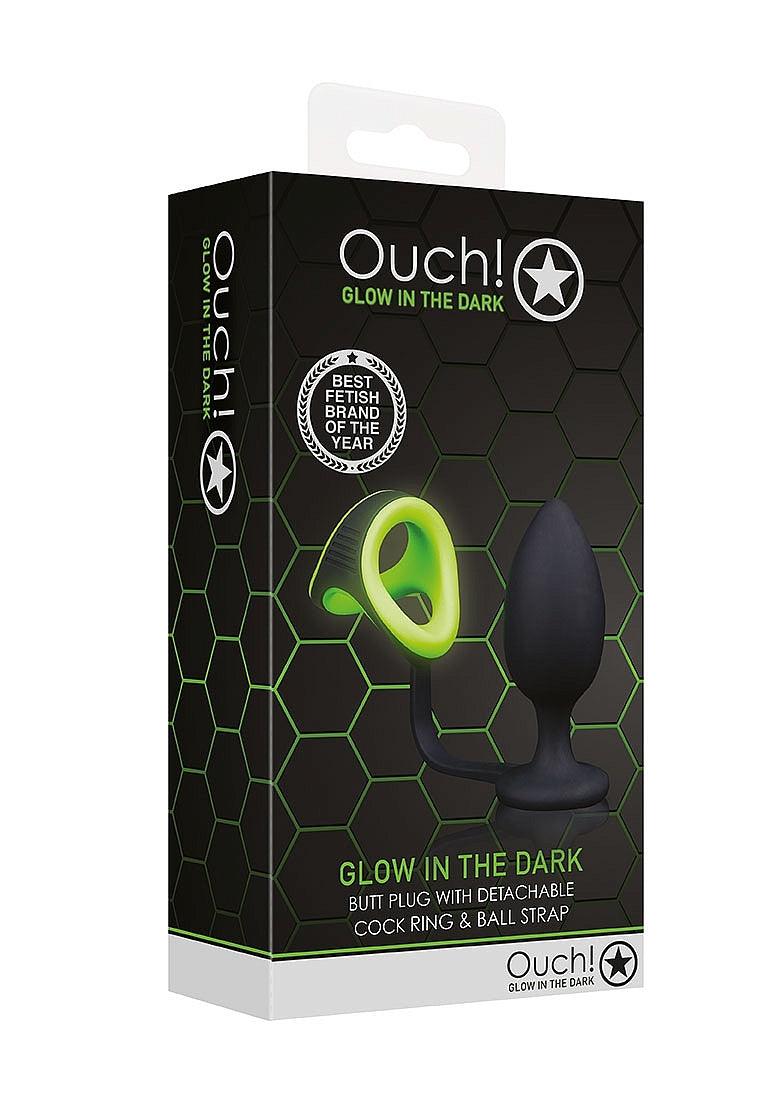 Ouch! Butt Plug with Cock Ring & Ball Strap Silicone Glow in the Dark - Buy At Luxury Toy X - Free 3-Day Shipping