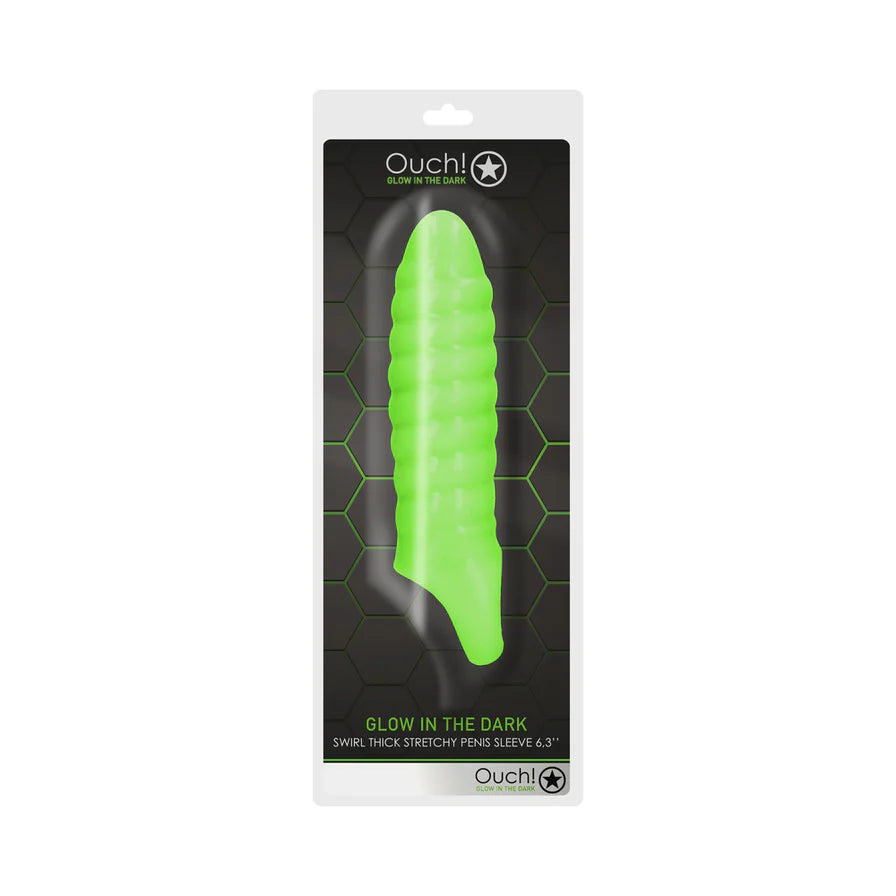 Ouch! Swirl Thick Stretchy Penis Sleeve Glow in the Dark - Buy At Luxury Toy X - Free 3-Day Shipping