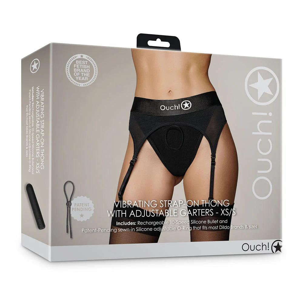 Ouch! Vibrating Strap-On Thong with Adjustable Garters Rechargeable - Buy At Luxury Toy X - Free 3-Day Shipping