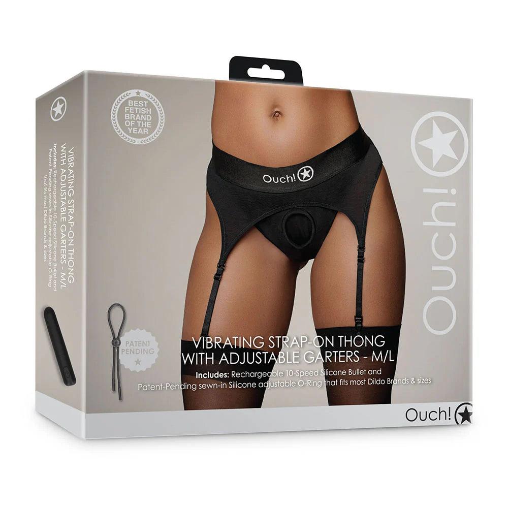 Ouch! Vibrating Strap-On Thong with Adjustable Garters Rechargeable - Buy At Luxury Toy X - Free 3-Day Shipping