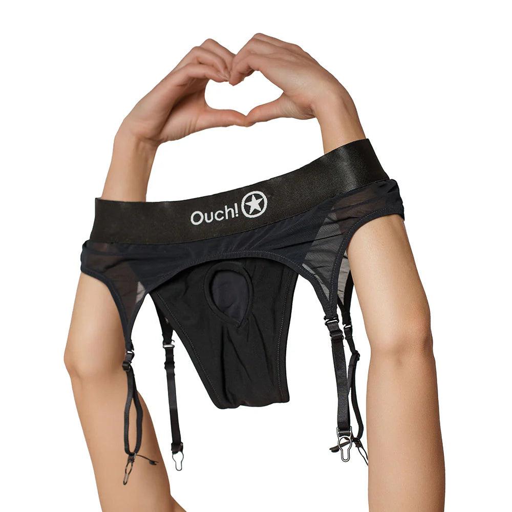 Ouch! Vibrating Strap-On Thong with Adjustable Garters Rechargeable - Buy At Luxury Toy X - Free 3-Day Shipping