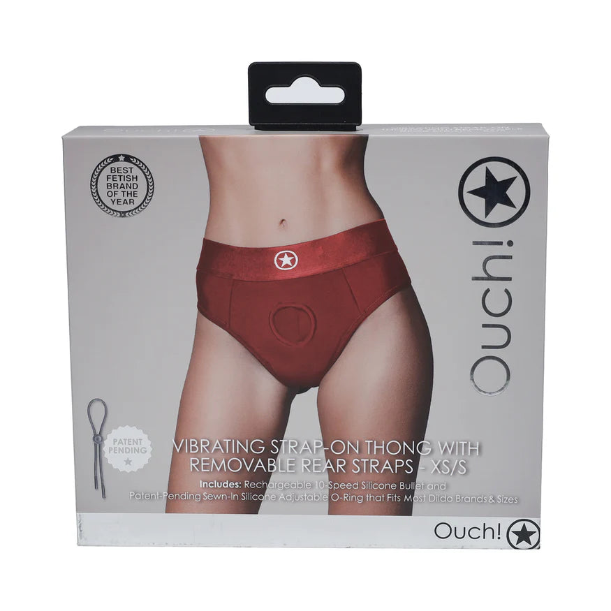 Ouch! Vibrating Strap-On Thong with Removable Butt Straps - Red - Buy At Luxury Toy X - Free 3-Day Shipping