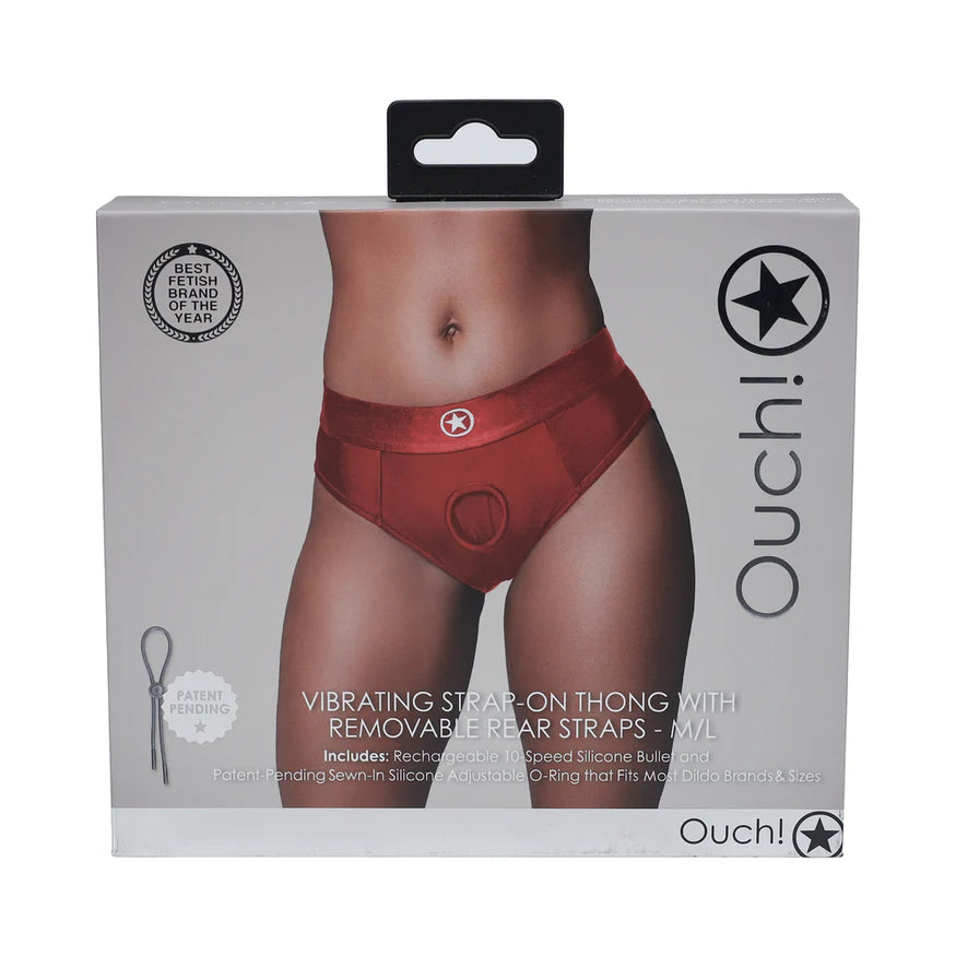 Ouch! Vibrating Strap-On Thong with Removable Butt Straps - Red - Buy At Luxury Toy X - Free 3-Day Shipping