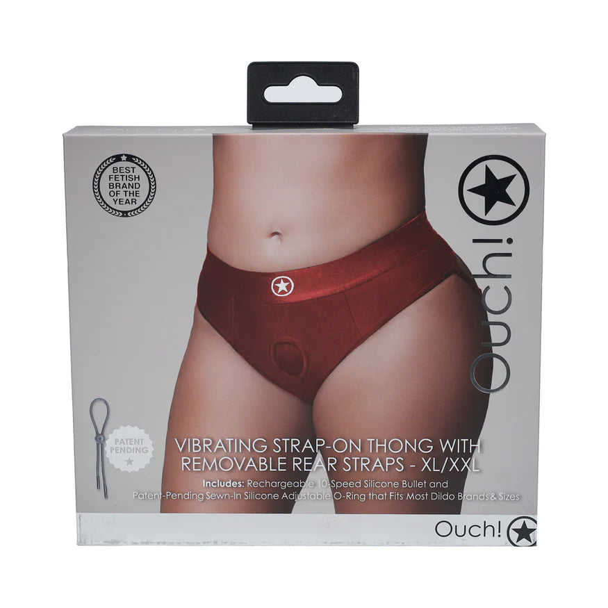 Ouch! Vibrating Strap-On Thong with Removable Butt Straps - Red - Buy At Luxury Toy X - Free 3-Day Shipping