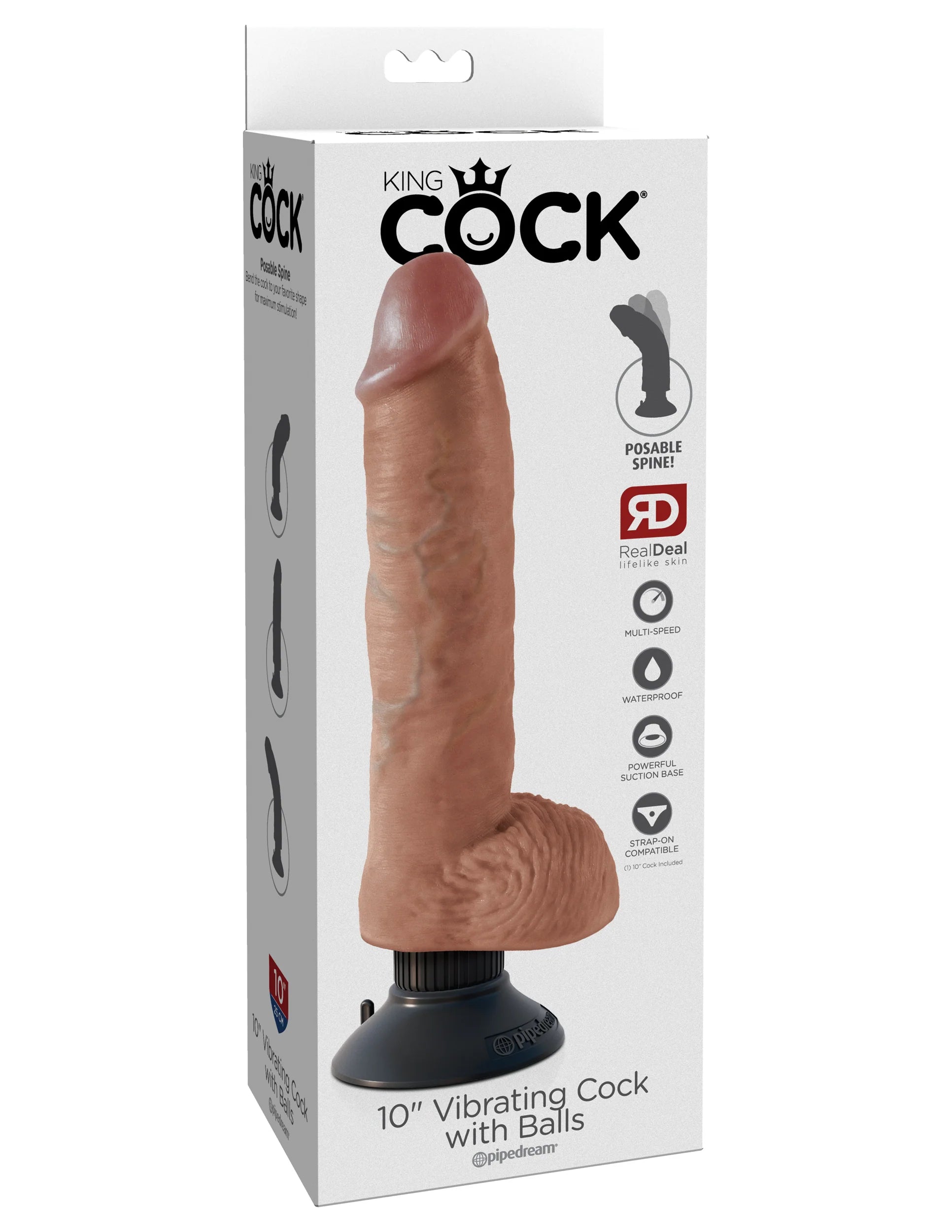 Pipedream King Cock 10 in. Vibrating Cock With Balls Poseable Suction Cup Dildo