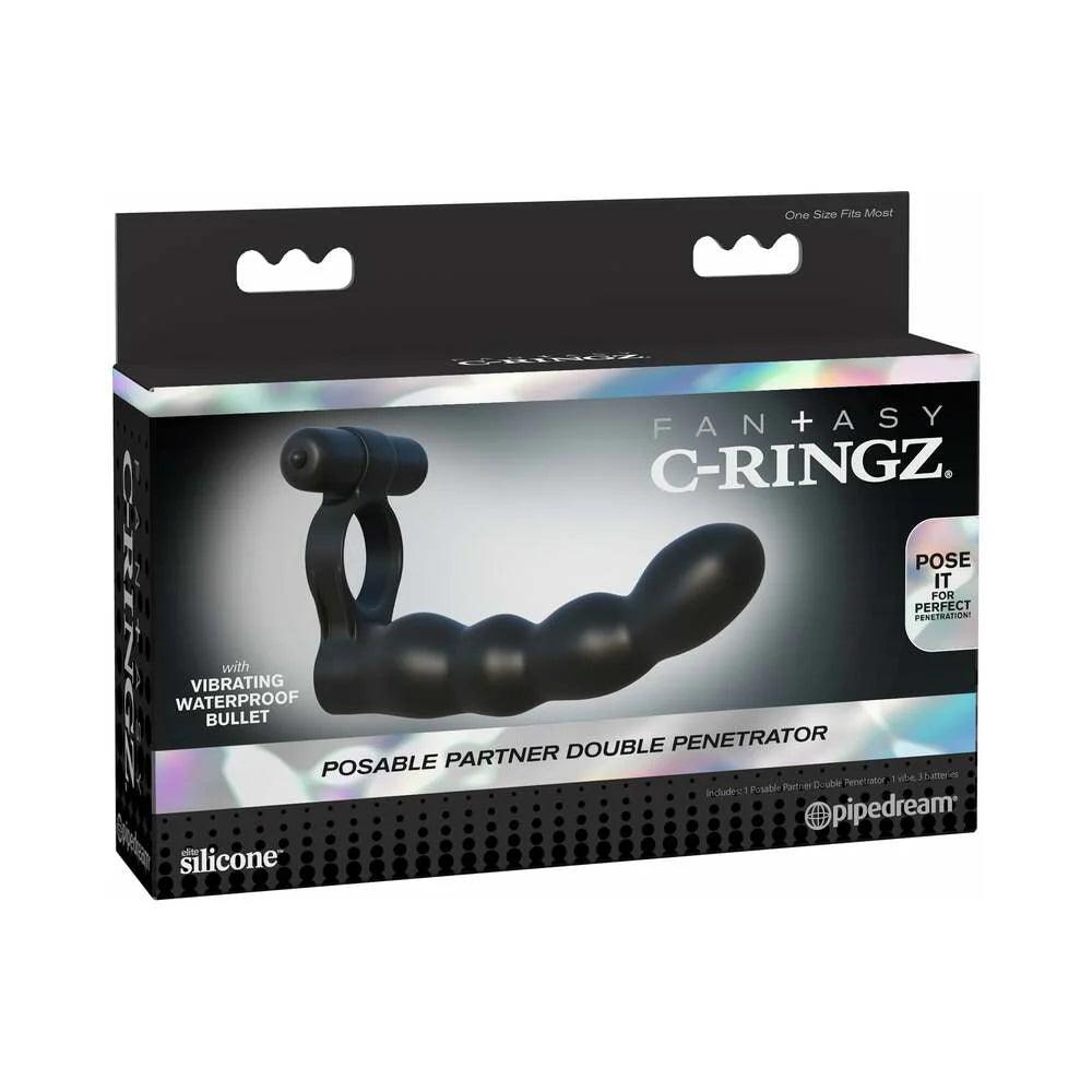 Pipedream Fantasy C-Ringz Posable Partner Double Penetrator Cock Ring with Bullet - Buy At Luxury Toy X - Free 3-Day Shipping