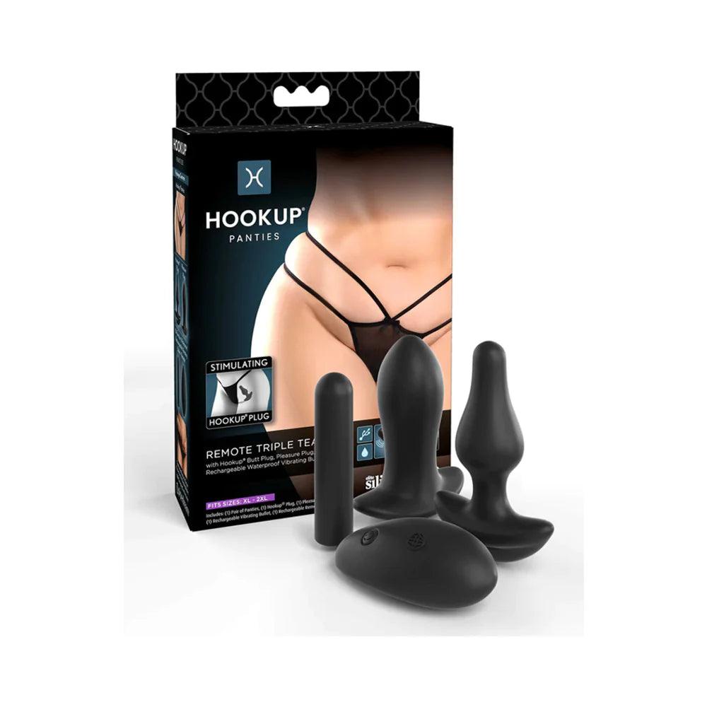 Pipedream Hookup Panties Remote Triple Teaser With Anal Plug Set & Bullet Black XL-XXL - Buy At Luxury Toy X - Free 3-Day Shipping