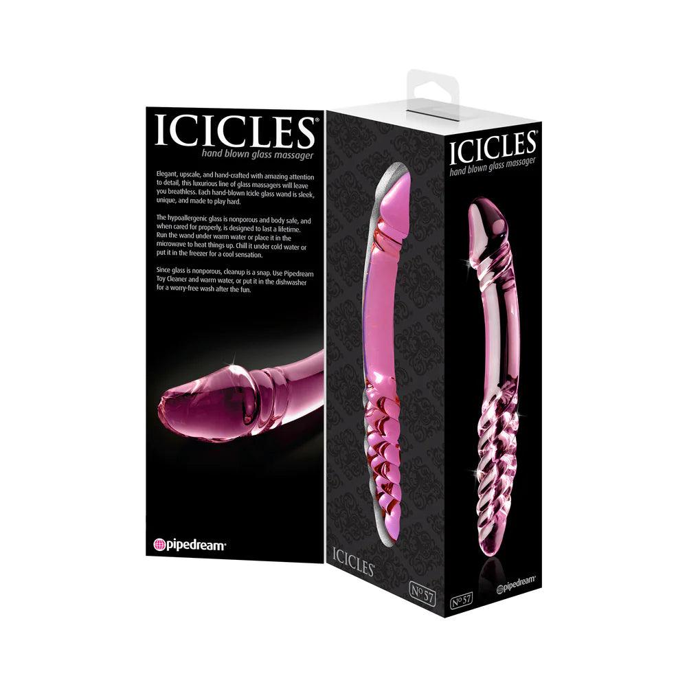 Pipedream Icicles No. 57 Curved Textured 9 in. Dual-Ended Glass Dildo - Buy At Luxury Toy X - Free 3-Day Shipping