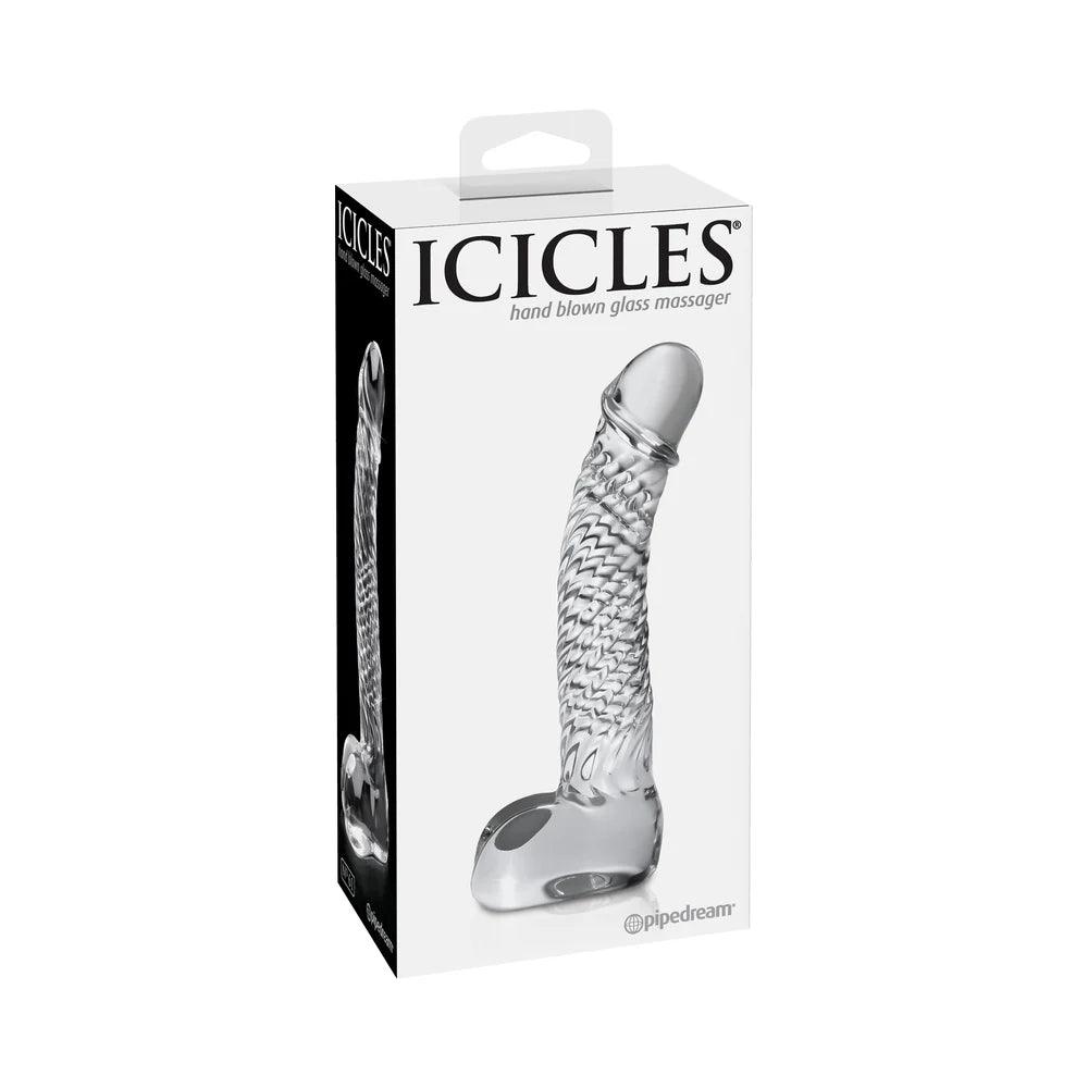 Pipedream Icicles No. 61 Curved Textured 6.5 in. Glass Dildo - Buy At Luxury Toy X - Free 3-Day Shipping