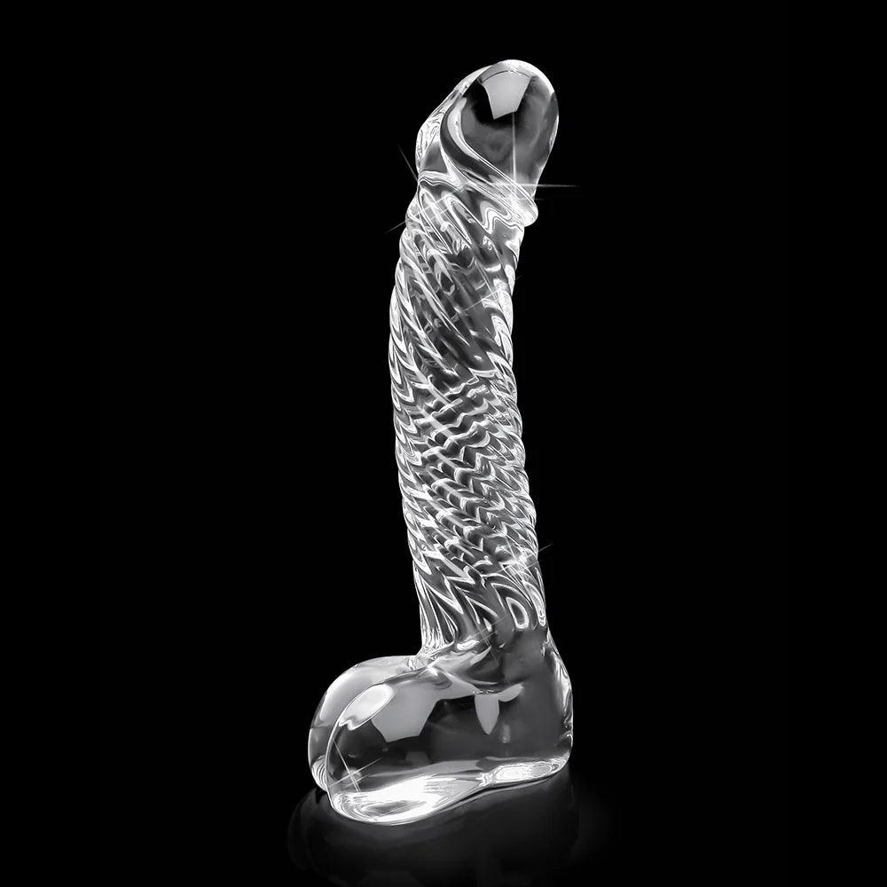 Pipedream Icicles No. 61 Curved Textured 6.5 in. Glass Dildo - Buy At Luxury Toy X - Free 3-Day Shipping