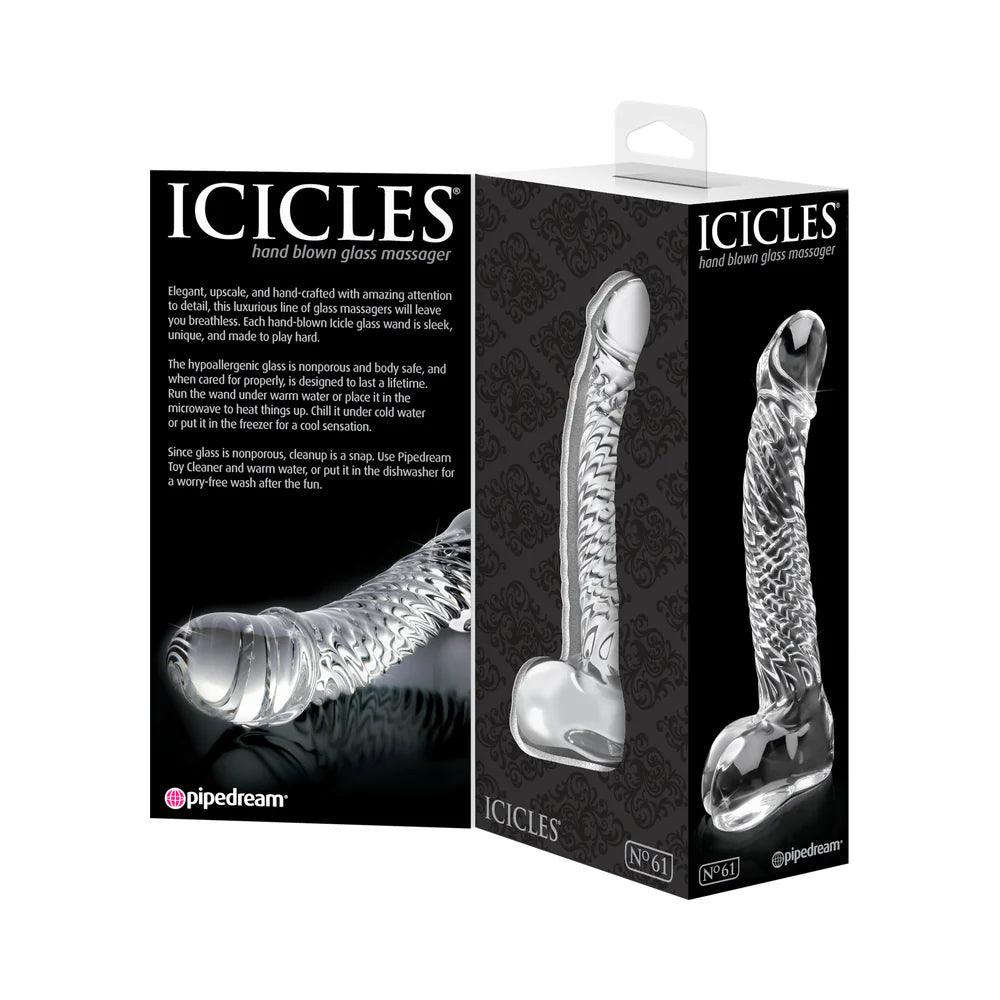 Pipedream Icicles No. 61 Curved Textured 6.5 in. Glass Dildo - Buy At Luxury Toy X - Free 3-Day Shipping