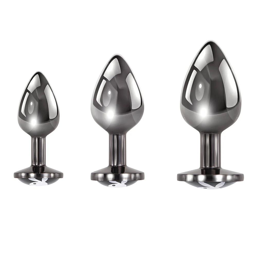 Playboy Pleasure 3 Ways 3-Piece Metal Anal Plug Set Hematite - Buy At Luxury Toy X - Free 3-Day Shipping